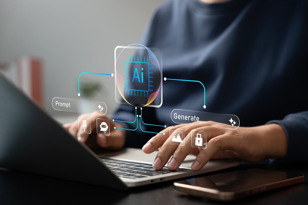 Business owner using an AI assistant dashboard on a laptop